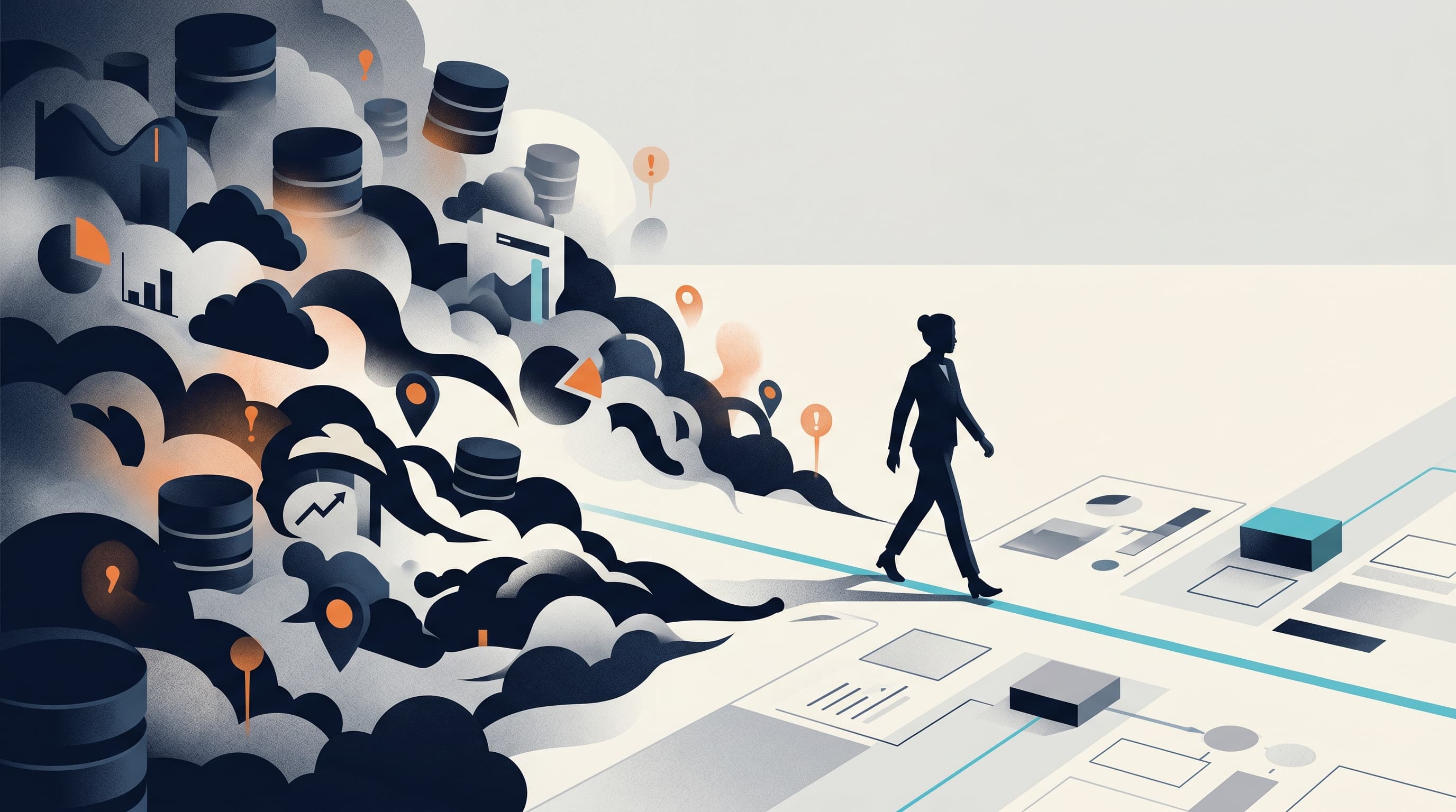 A JobsJudo-style illustration of a candidate walking through tool-stack fog toward a clean evidence lane.