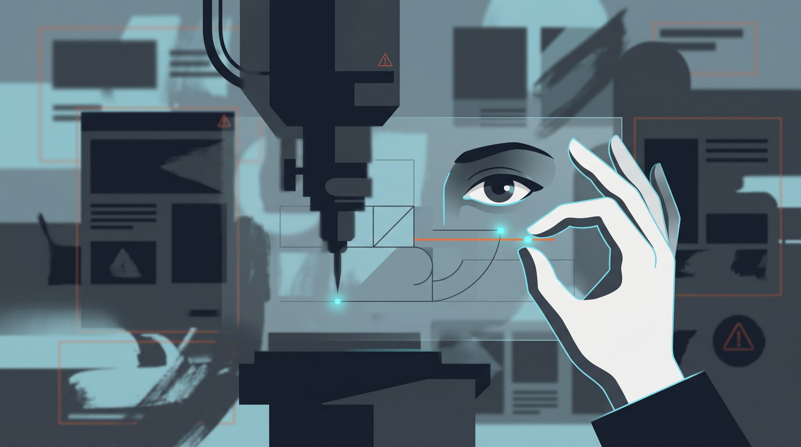 A JobsJudo-style illustration of human craft signal cutting through generic AI design fog.