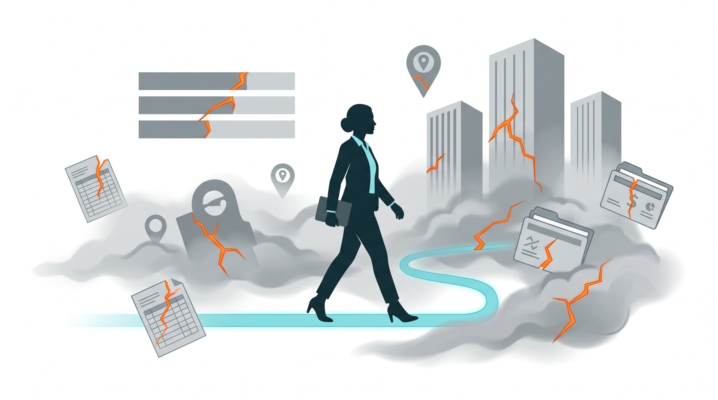 A JobsJudo-style illustration of a candidate cutting through pay and remote fog in finance job postings.