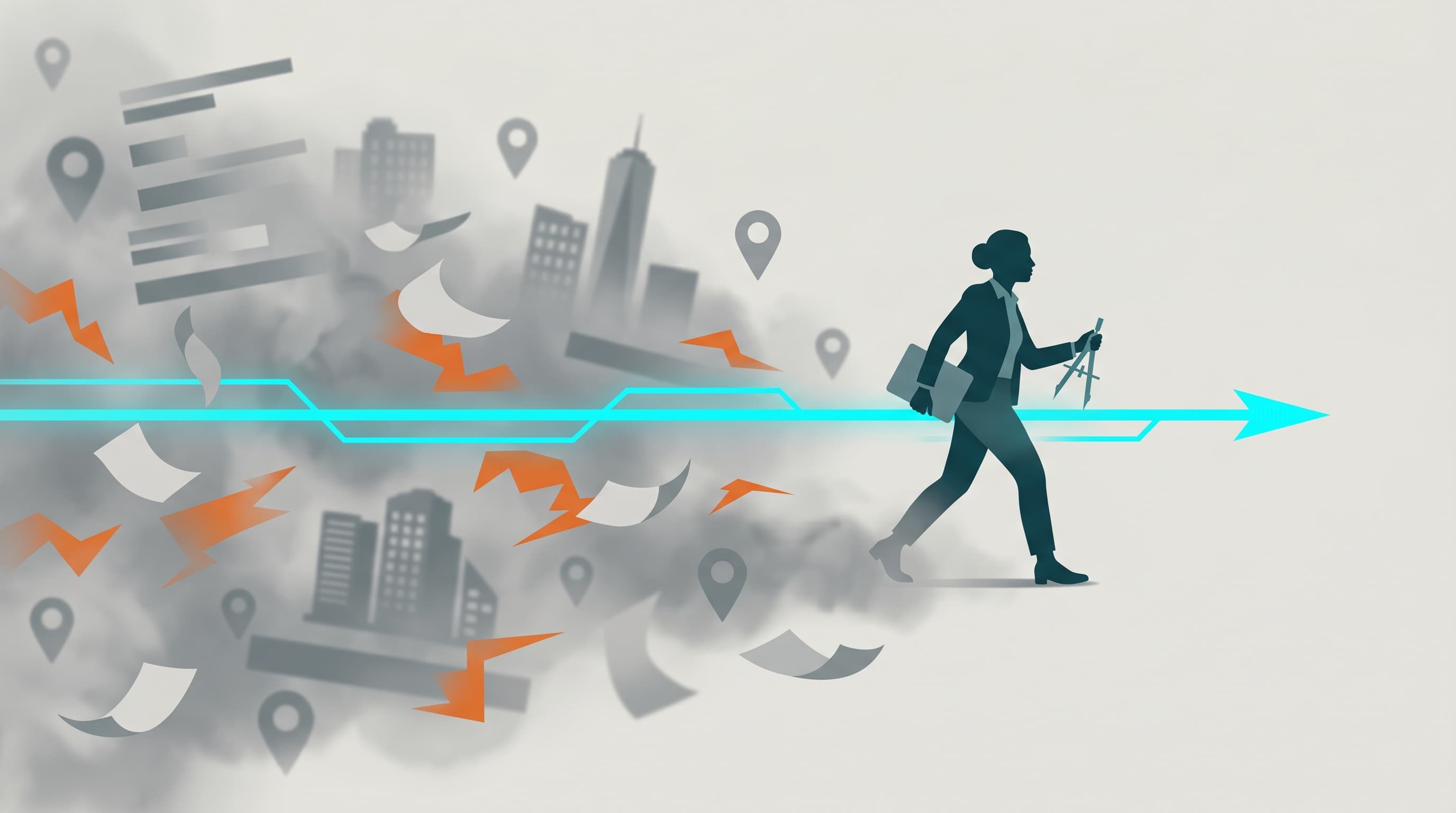 A JobsJudo-style illustration of a candidate cutting through remote and pay fog in marketing job postings.