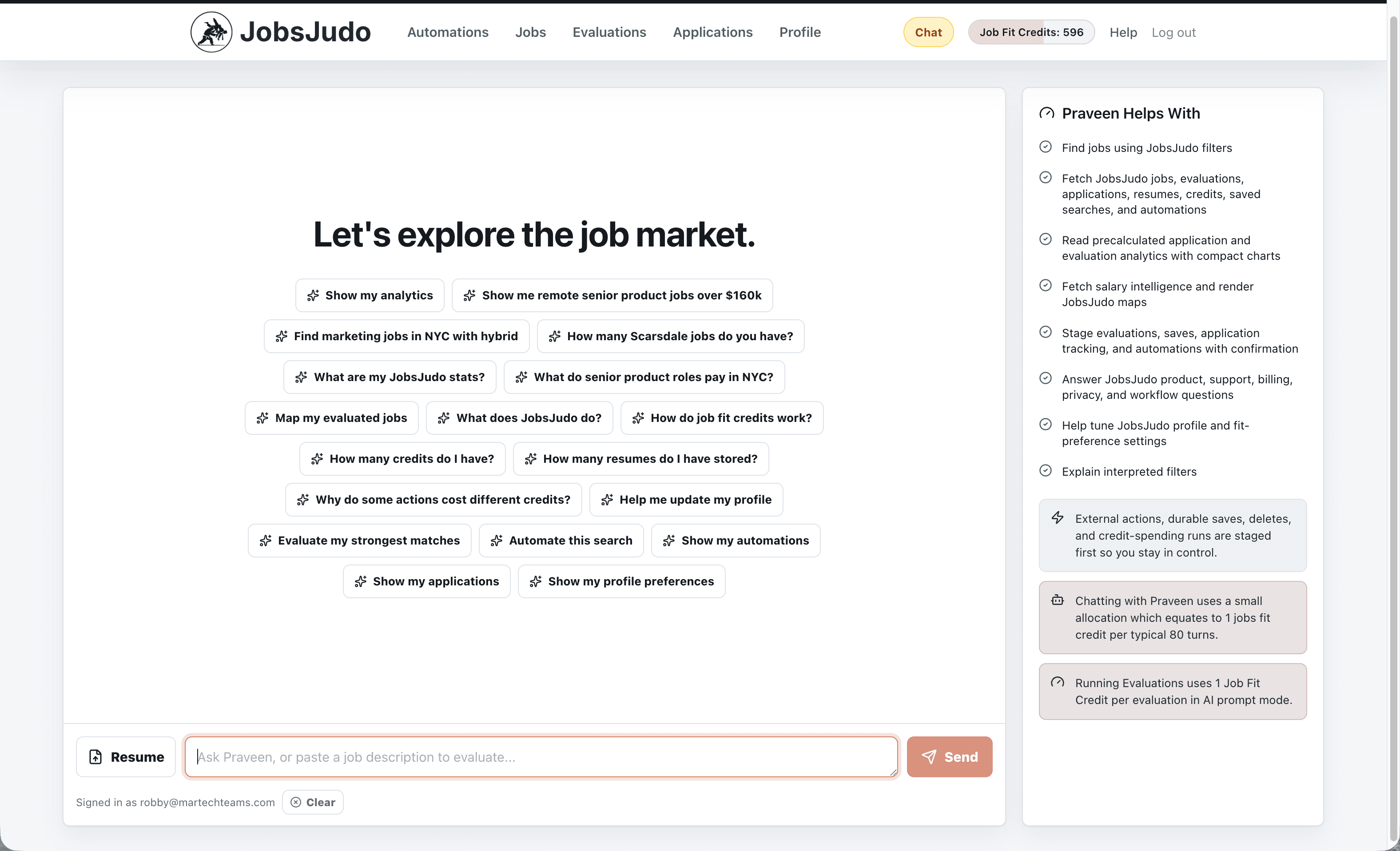 JobsJudo agentic job search prompt interface