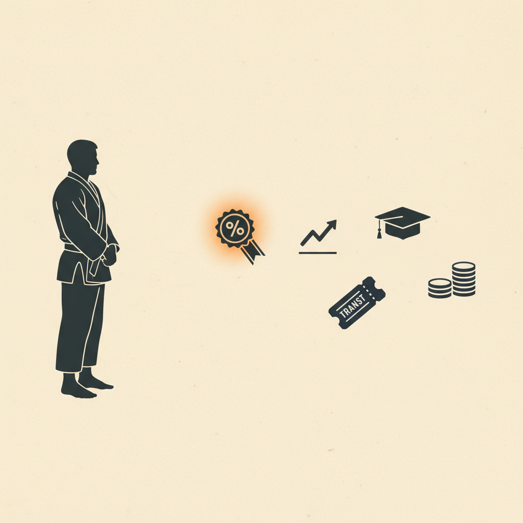 Editorial illustration of perks and incentives floating above a warm gradient