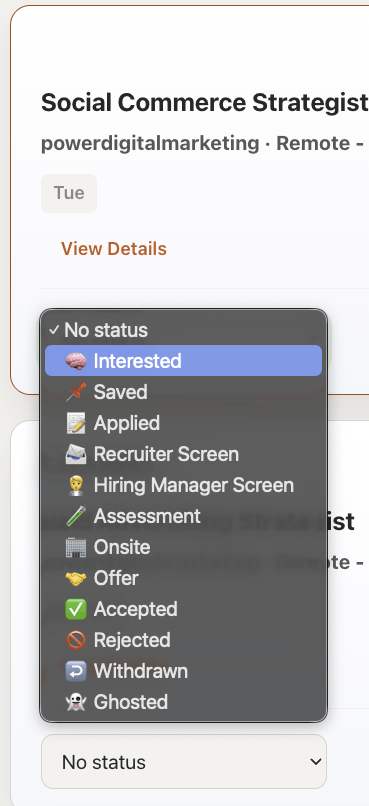 Job tracking and application status