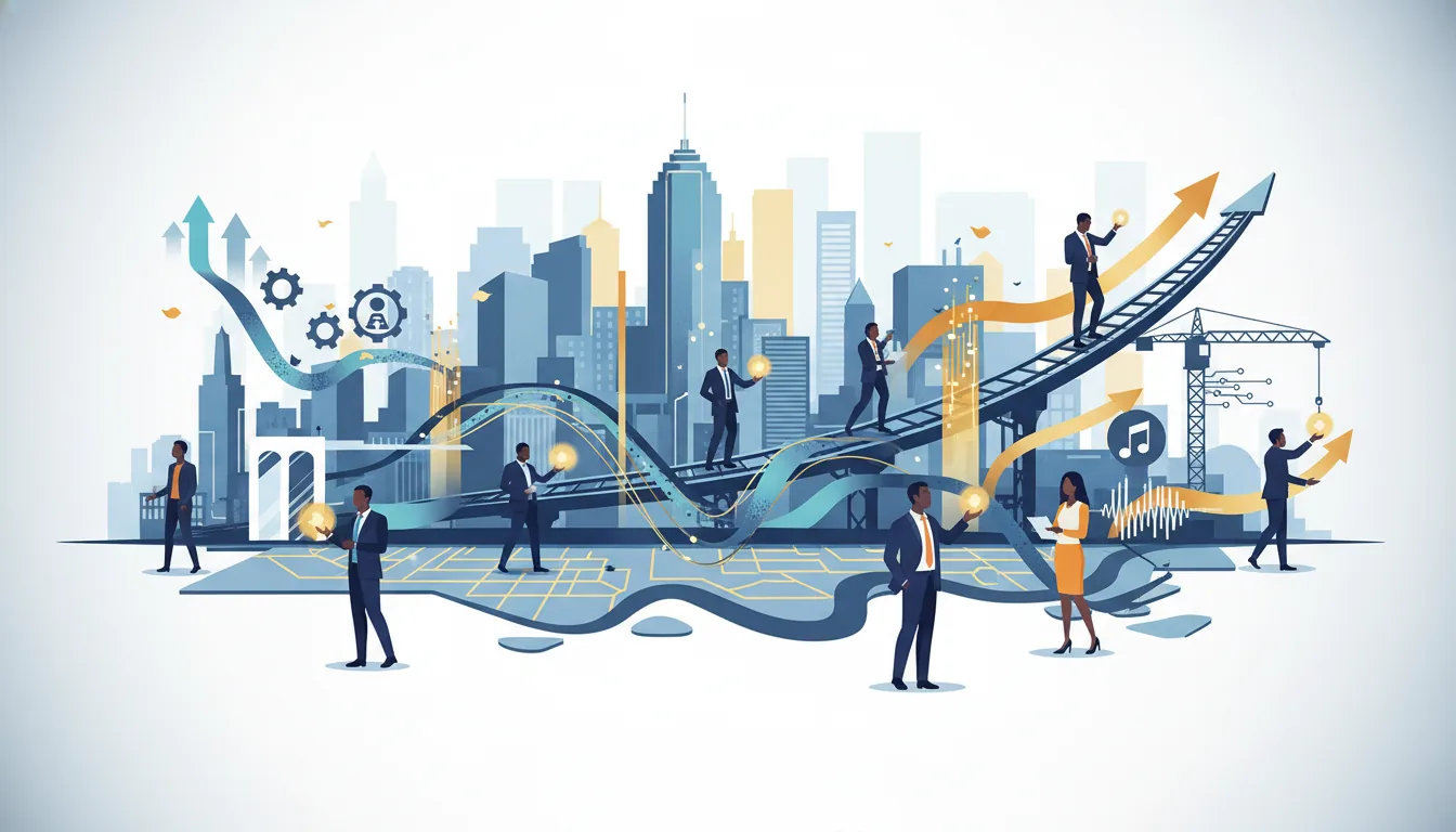 Editorial illustration of the The Bronx job market with local industry and data motifs
