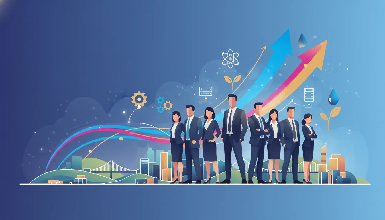 Editorial illustration of the Contra Costa job market with local industry and data motifs