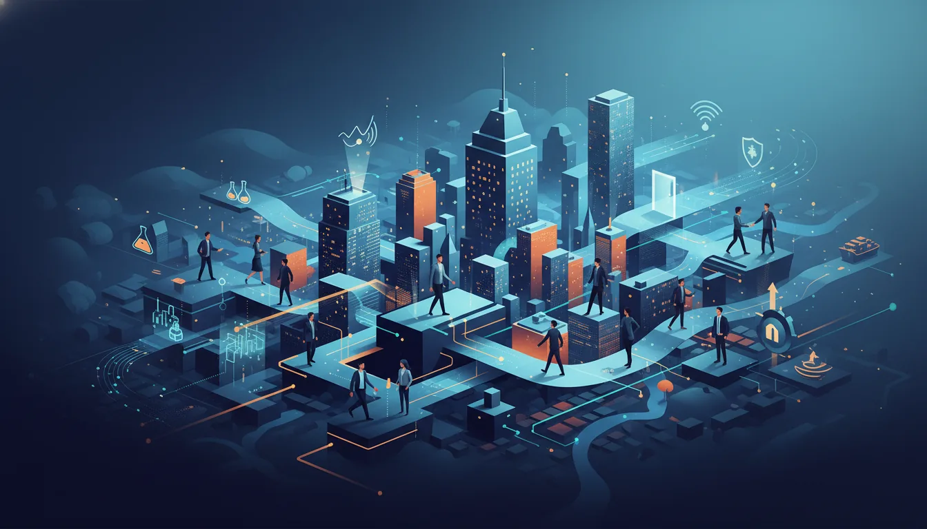 Editorial illustration of the Essex job market with local industry and data motifs