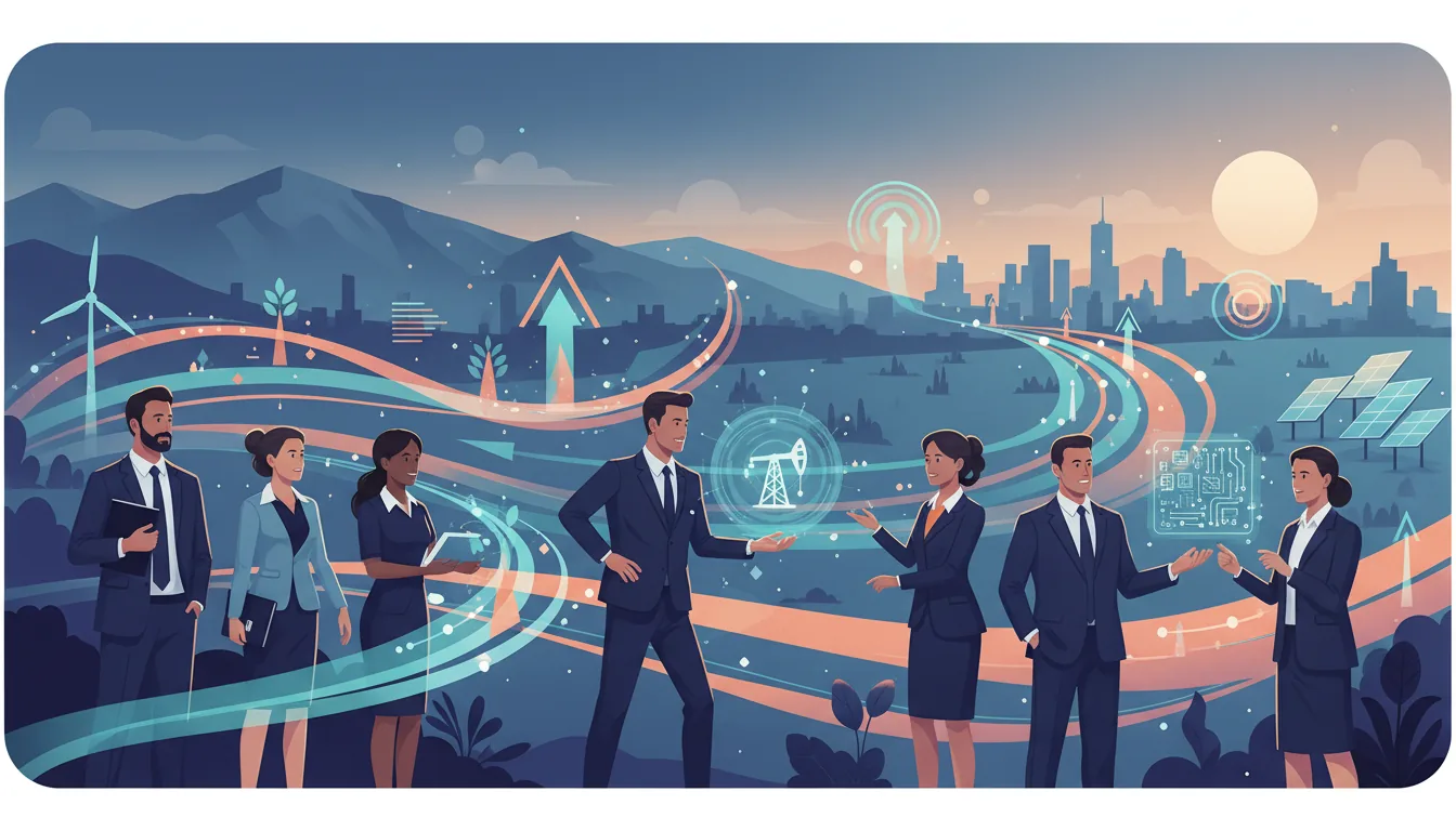 Editorial illustration of the Kern job market with local industry and data motifs