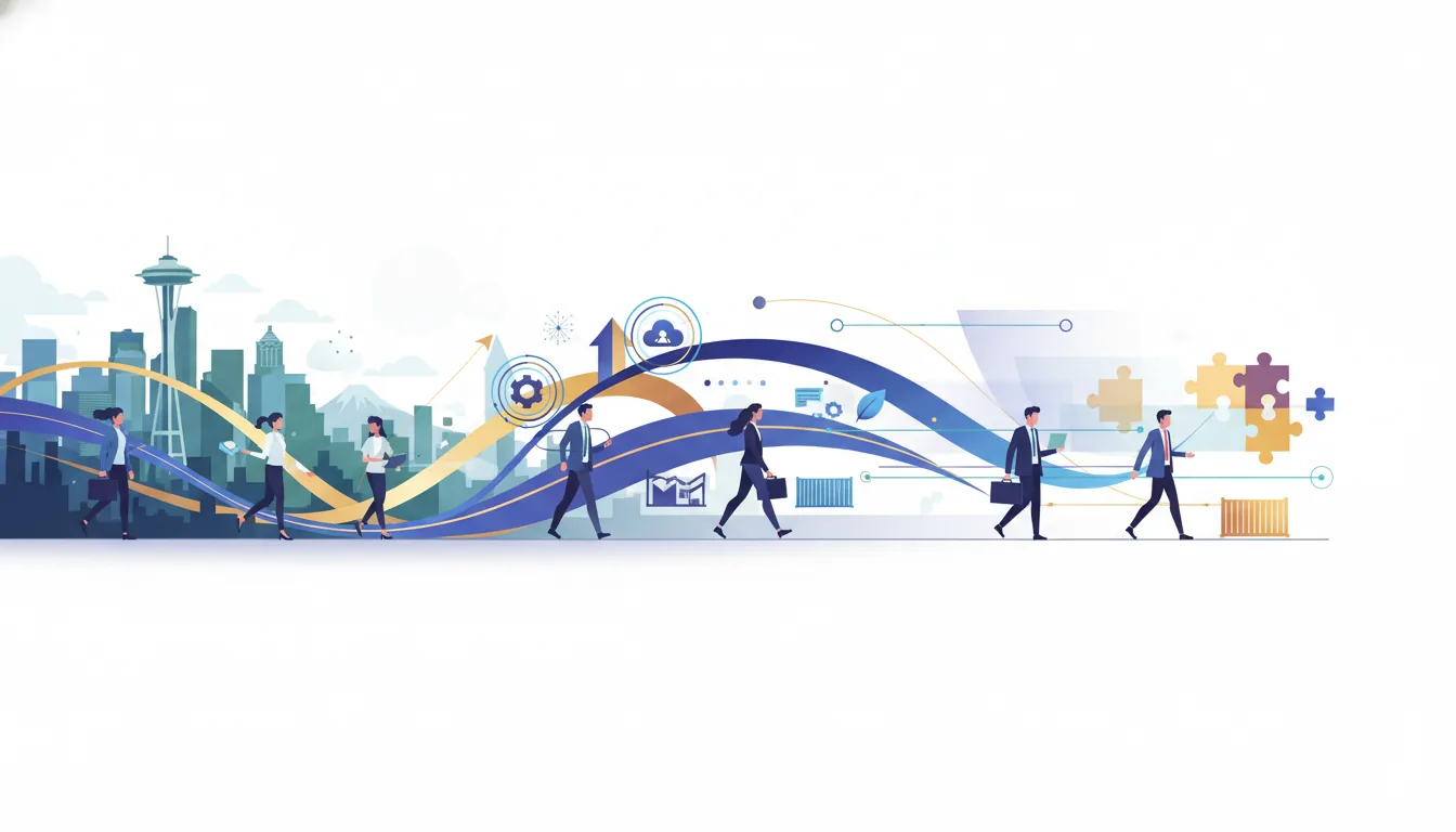 Editorial illustration of the King job market with local industry and data motifs