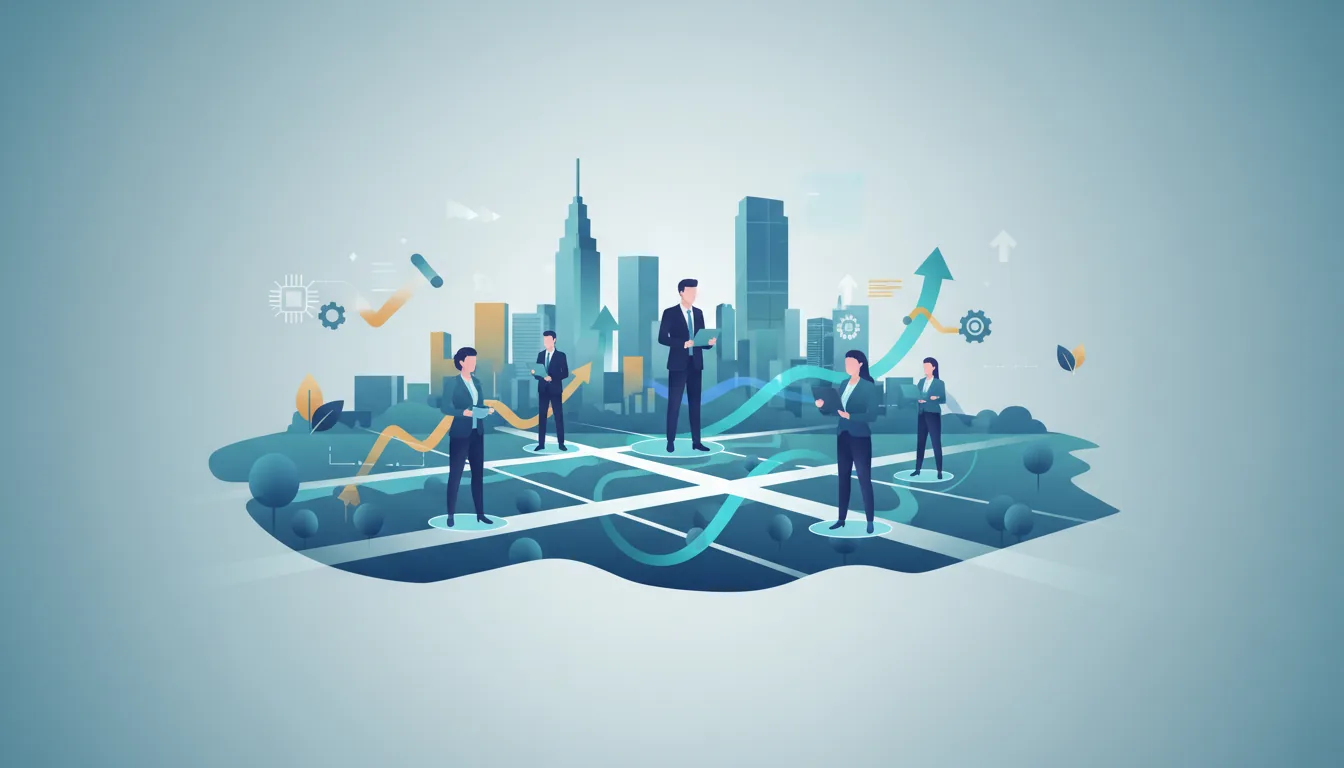 Editorial illustration of the Mecklenburg job market with local industry and data motifs