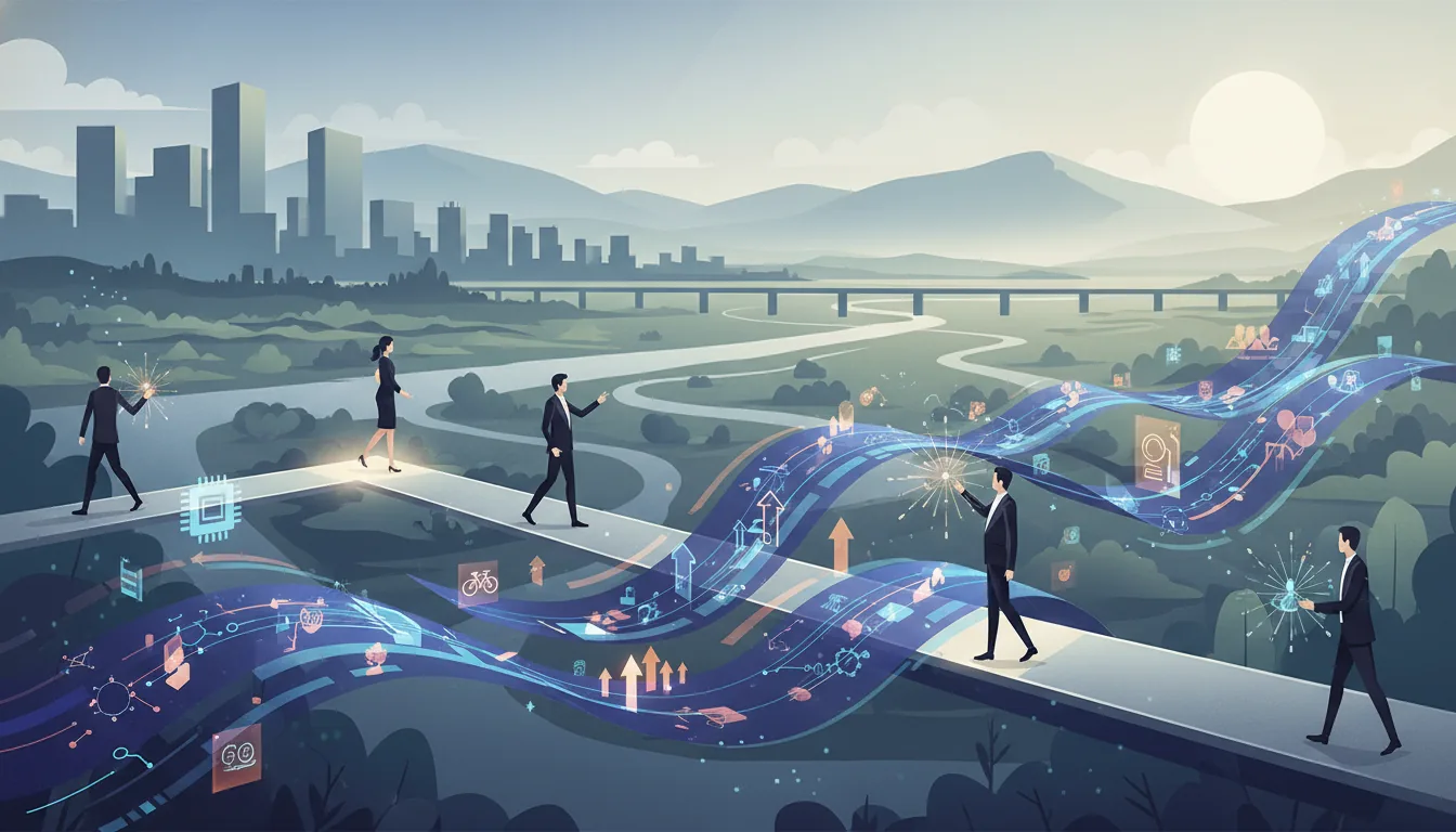Editorial illustration of the Multnomah job market with local industry and data motifs