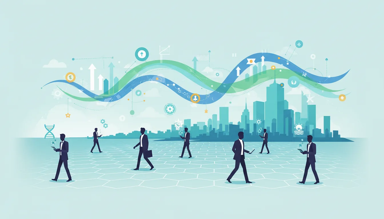 Editorial illustration of the Nassau job market with local industry and data motifs
