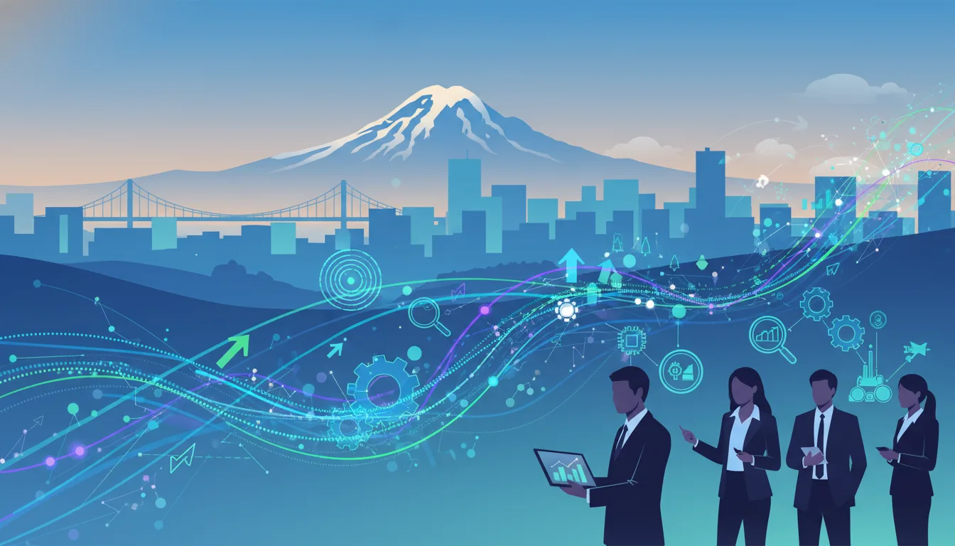 Editorial illustration of the Pierce job market with local industry and data motifs