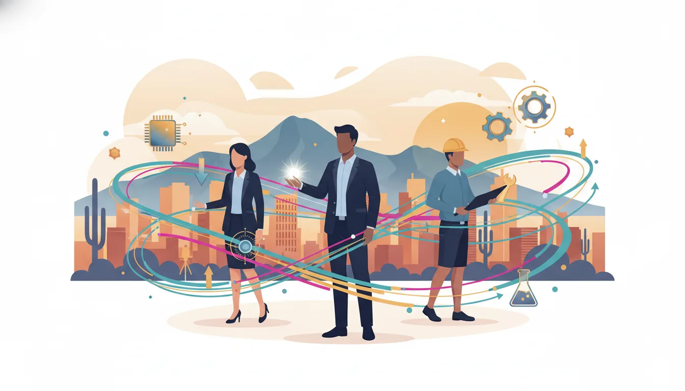 Editorial illustration of the Pima job market with local industry and data motifs