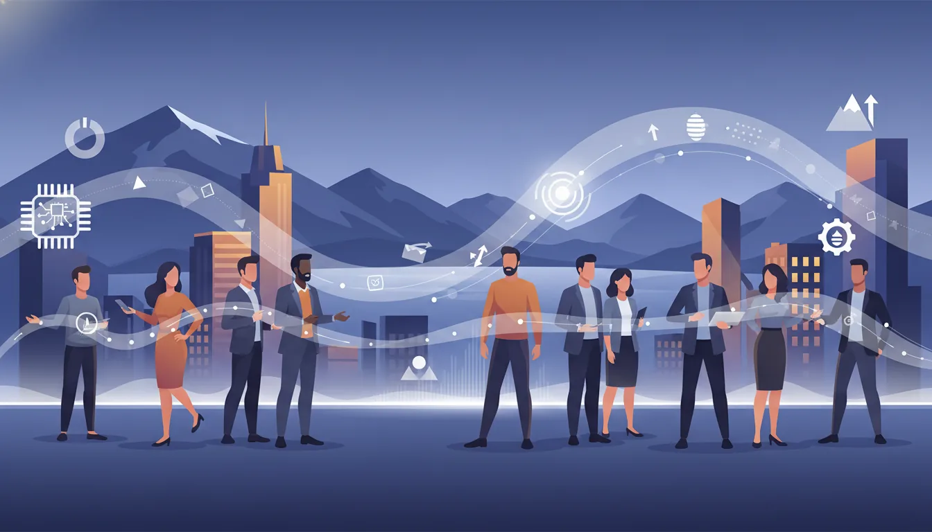 Editorial illustration of the Salt Lake job market with local industry and data motifs