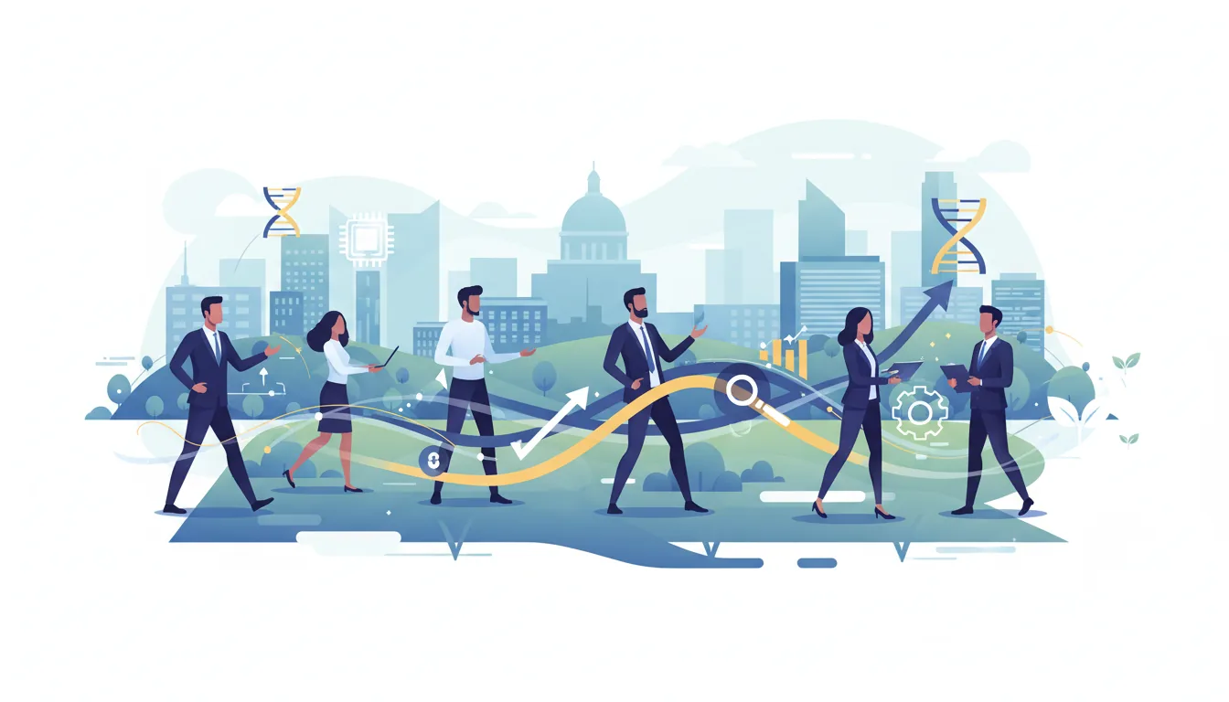 Editorial illustration of the Wake job market with local industry and data motifs