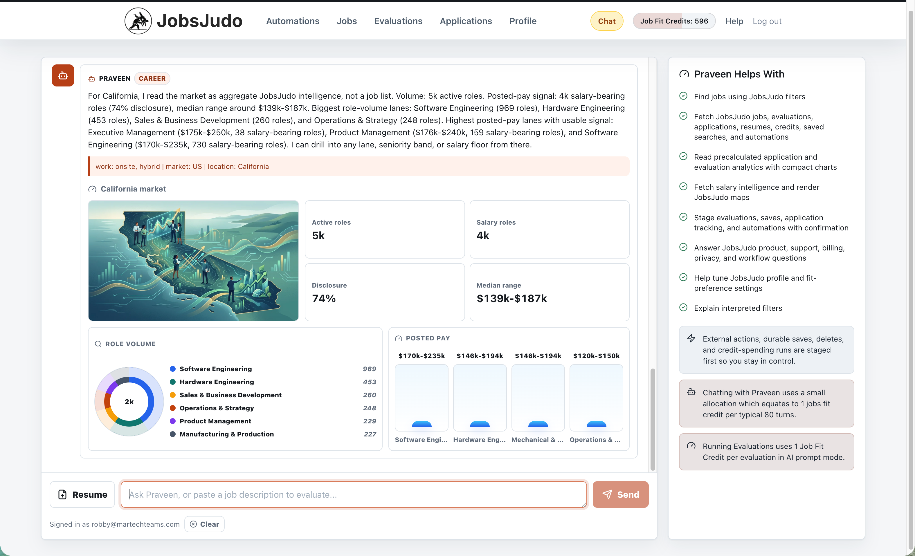 JobsJudo agentic search chat and market intelligence interface