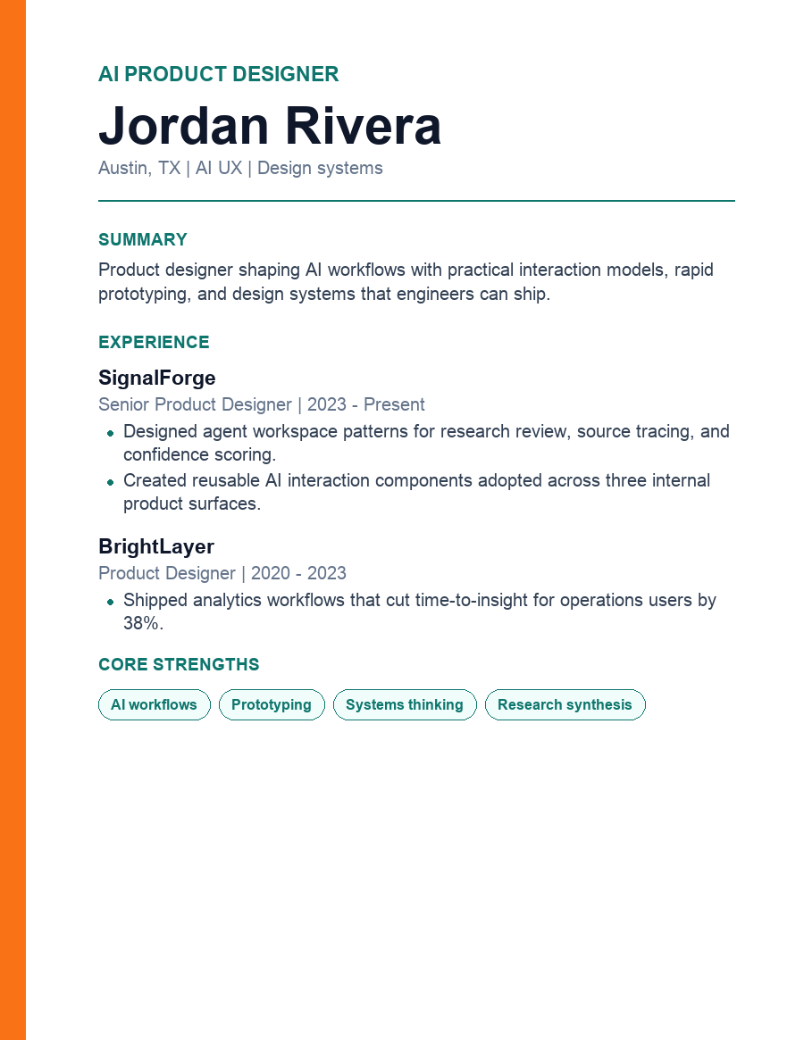Modern resume template preview for Jordan Rivera